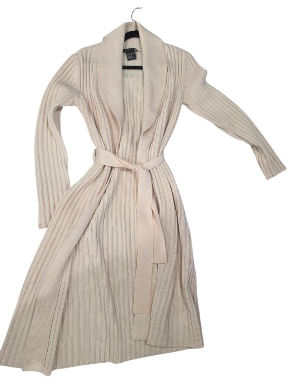 Theory Cream 100% Wool Ribbed Thick Belt Duster Cardigan Long Open Front Size M